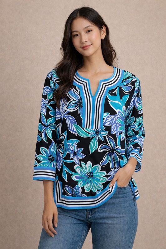 Multiples M16304TM NotchNeck Banded Top