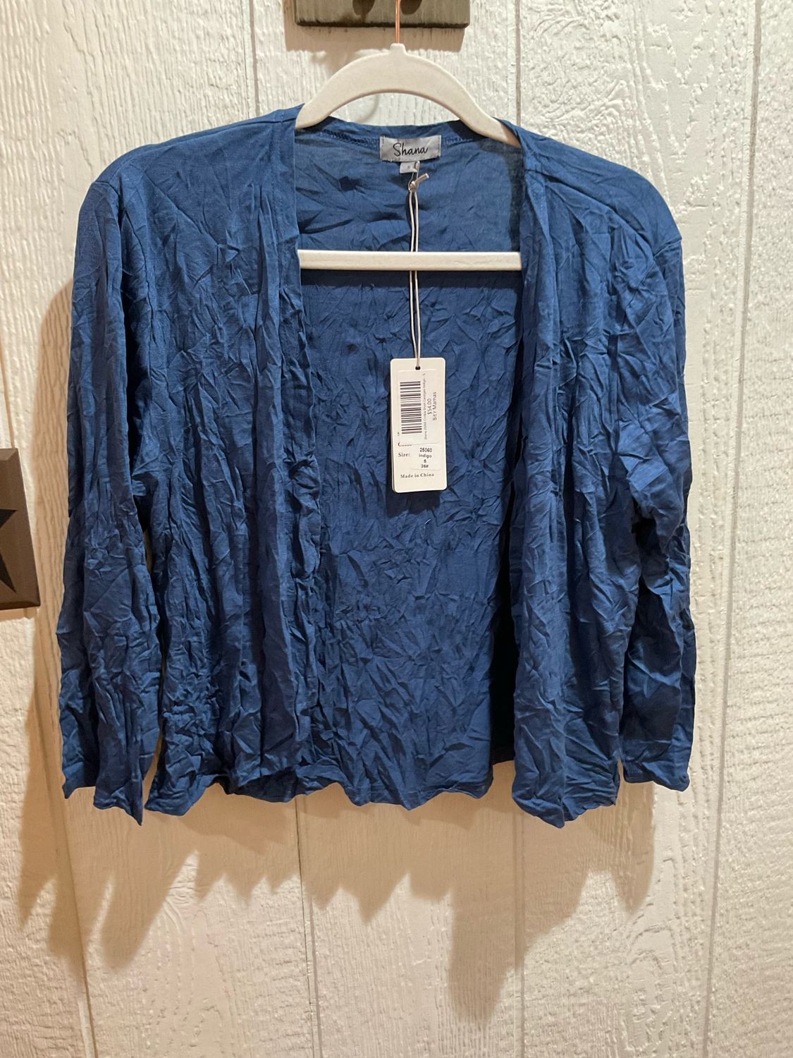 Shana 25060 Crinkle Short Cardigan-Indigo