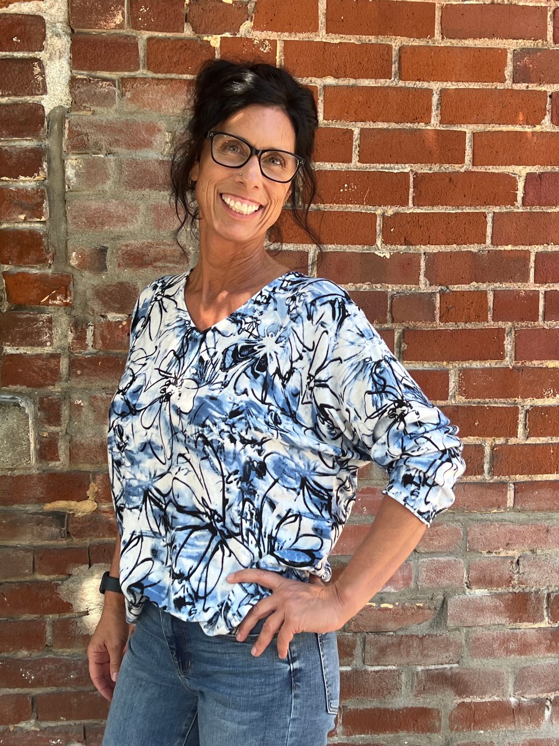 Shana 26151 Cotton VNeck Sweater-Blue