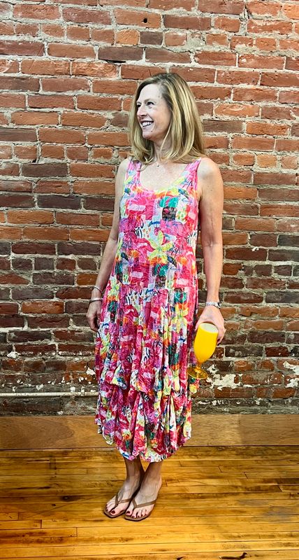 Shana 26006 Crinkle Long Tank Bubble Dress-Pink