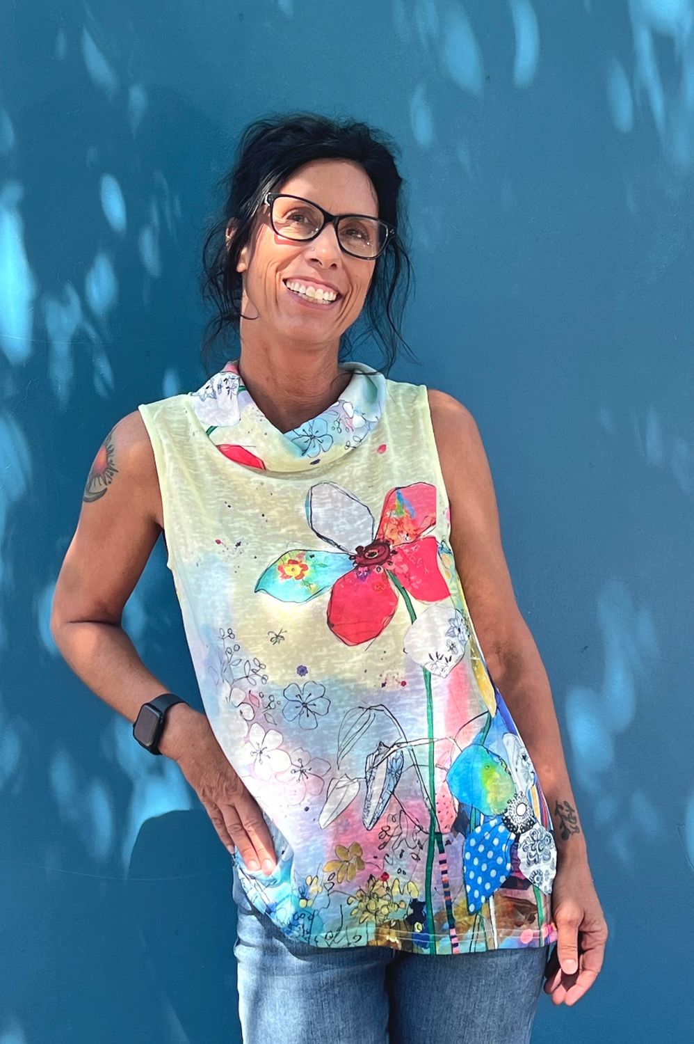 Shana 26104 Cowl Neck Knit Top-Floral