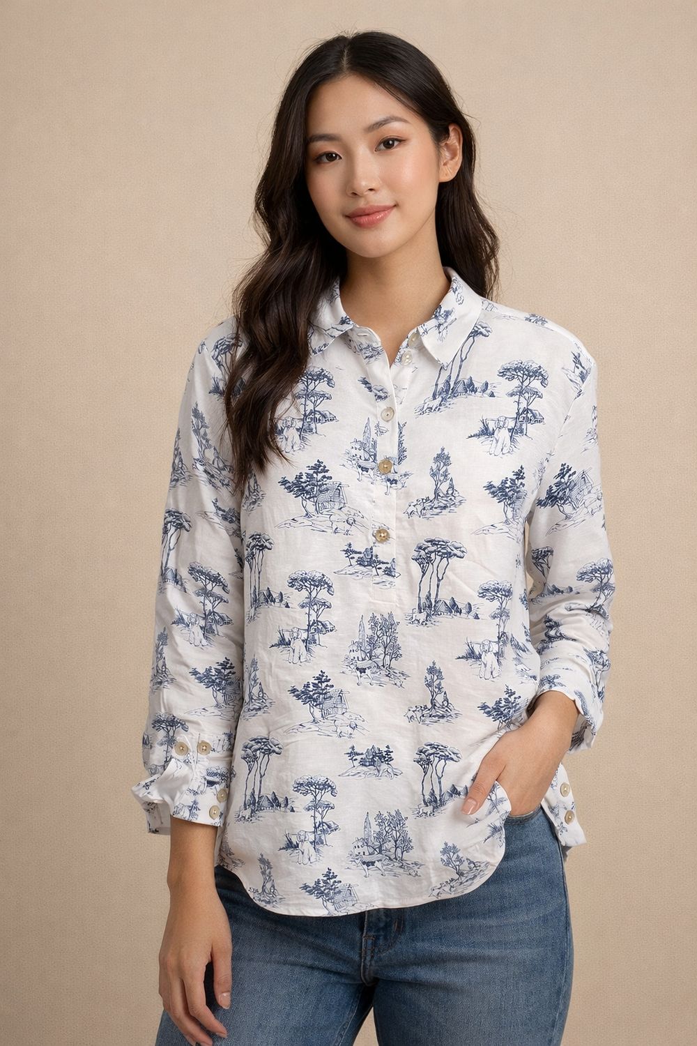 Multiples M16503 Hi-Lo Button Plkt Top