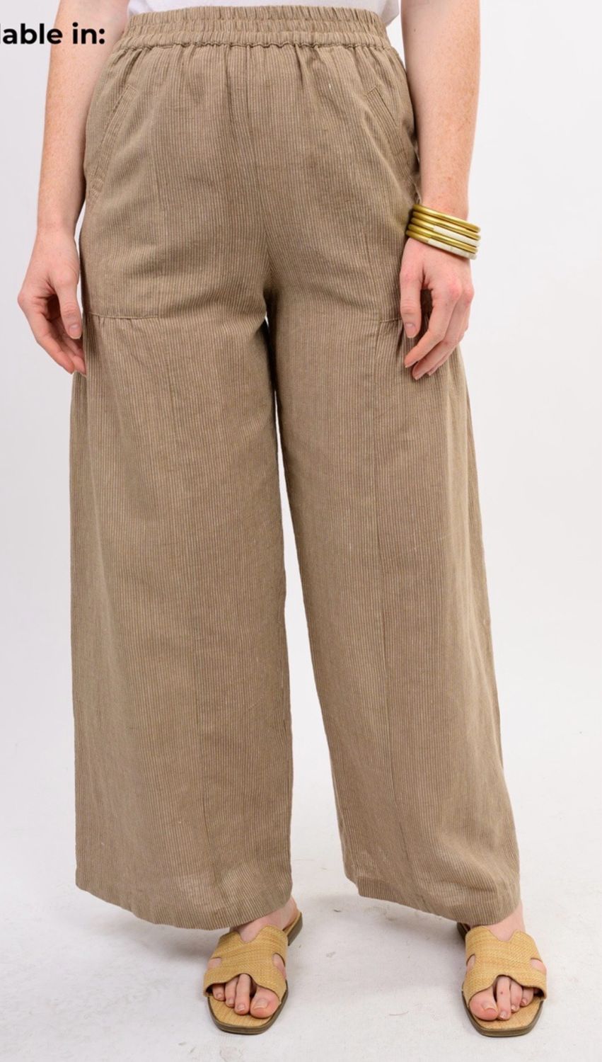 Ivy Jane 240041 Wide Leg Stripe Pant-Khaki
