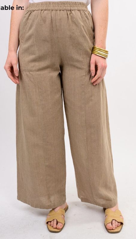 Ivy Jane 240041 Wide Leg Stripe Pant-Khaki