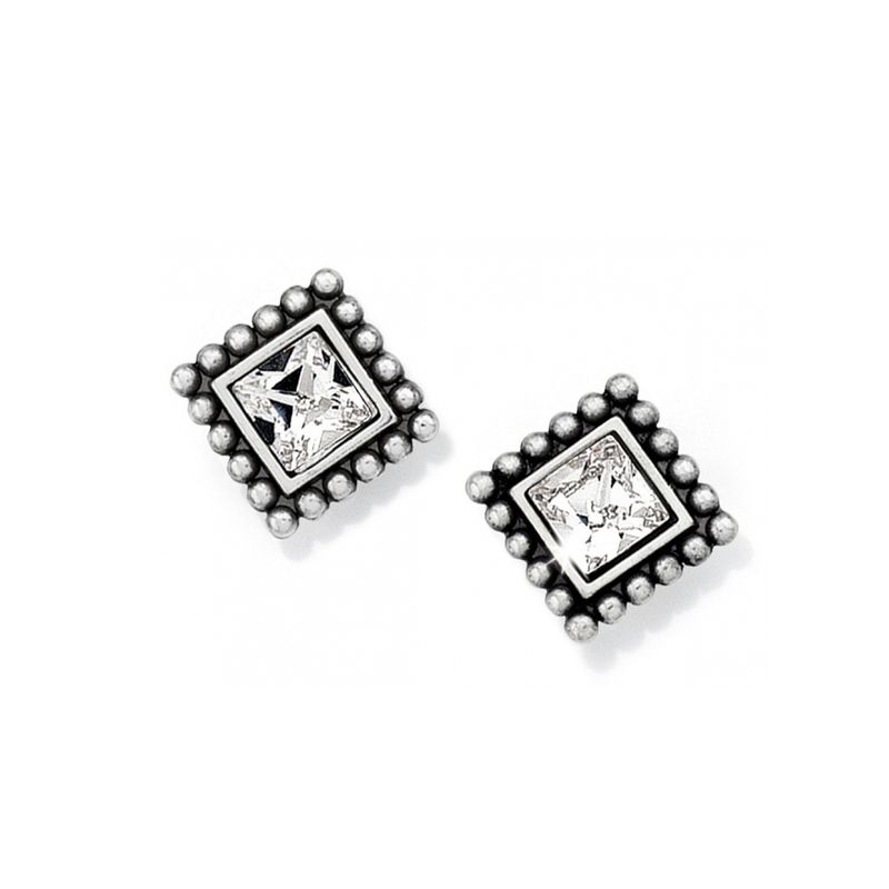 Brighton J20602 Sparkle Square Mini Post Earrings-Silver