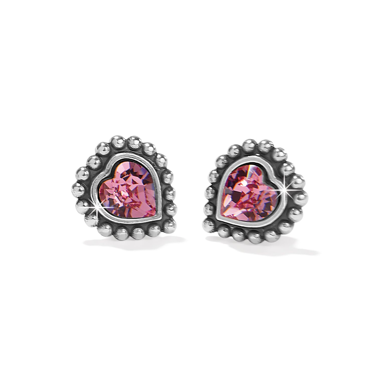 Brighton J22401 Shimmer Heart Mini Post Earrings-Silver/Pink