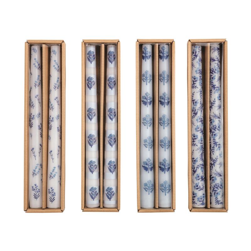 MudPie 49800332 Block Print Taper Candle Sets
