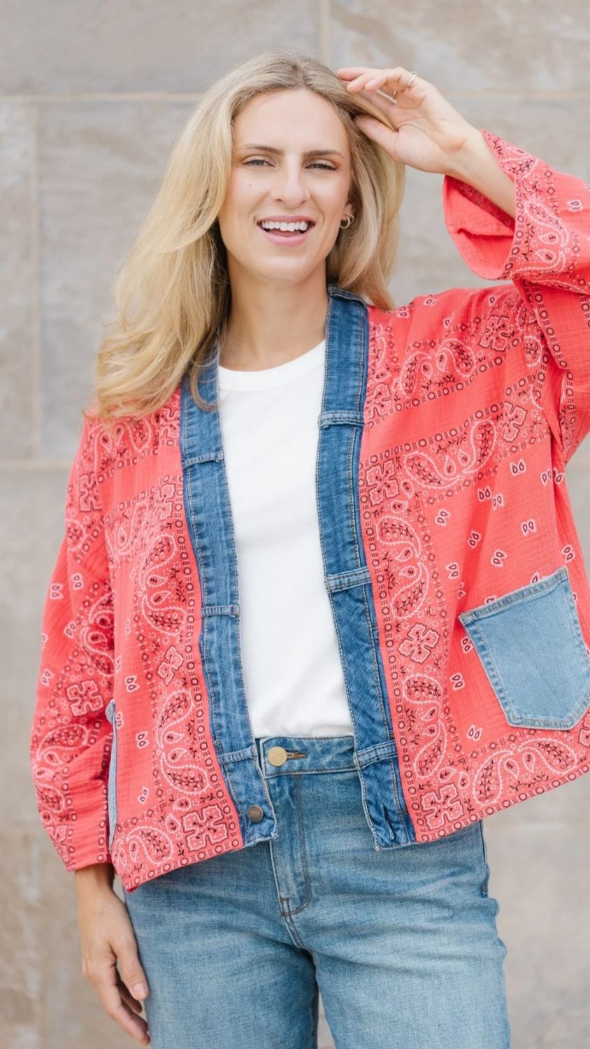 Shannon Passero 5755 Bandana Short Kimono-Red