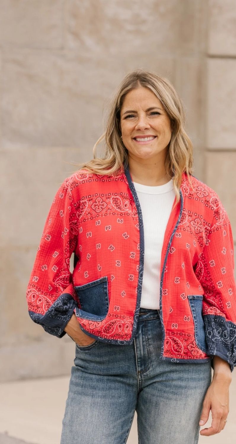 Shannon Passero 5756 Bandana Mix Cardigan-Red/Navy