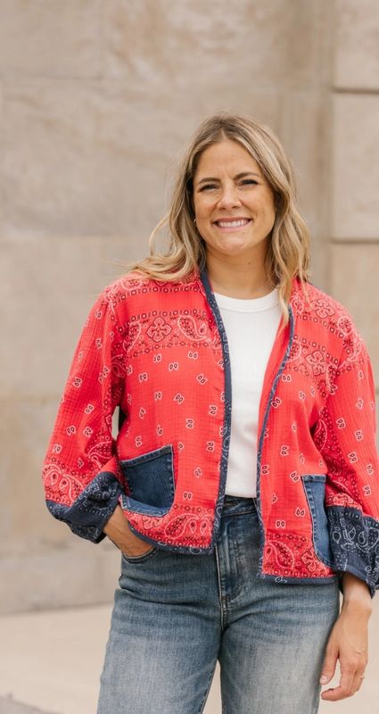 Shannon Passero 5756 Bandana Mix Cardigan-Red/Navy