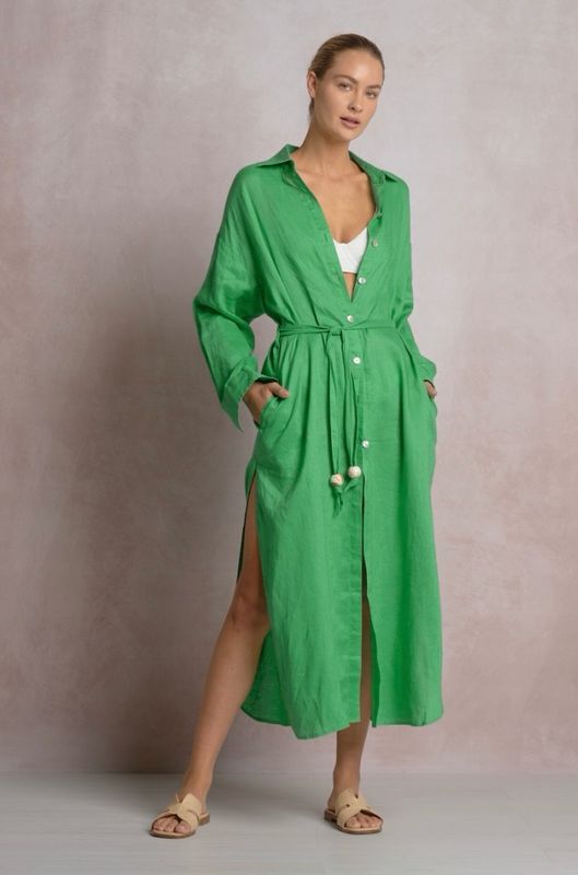 Elan LL50185 Maxi Shirt Dress-Green