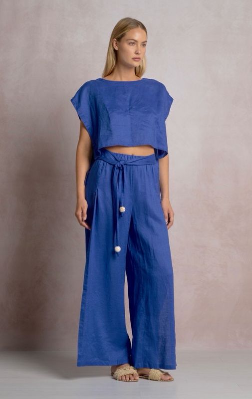 Elan LL11577 Crop Top-Sapphire Blue
