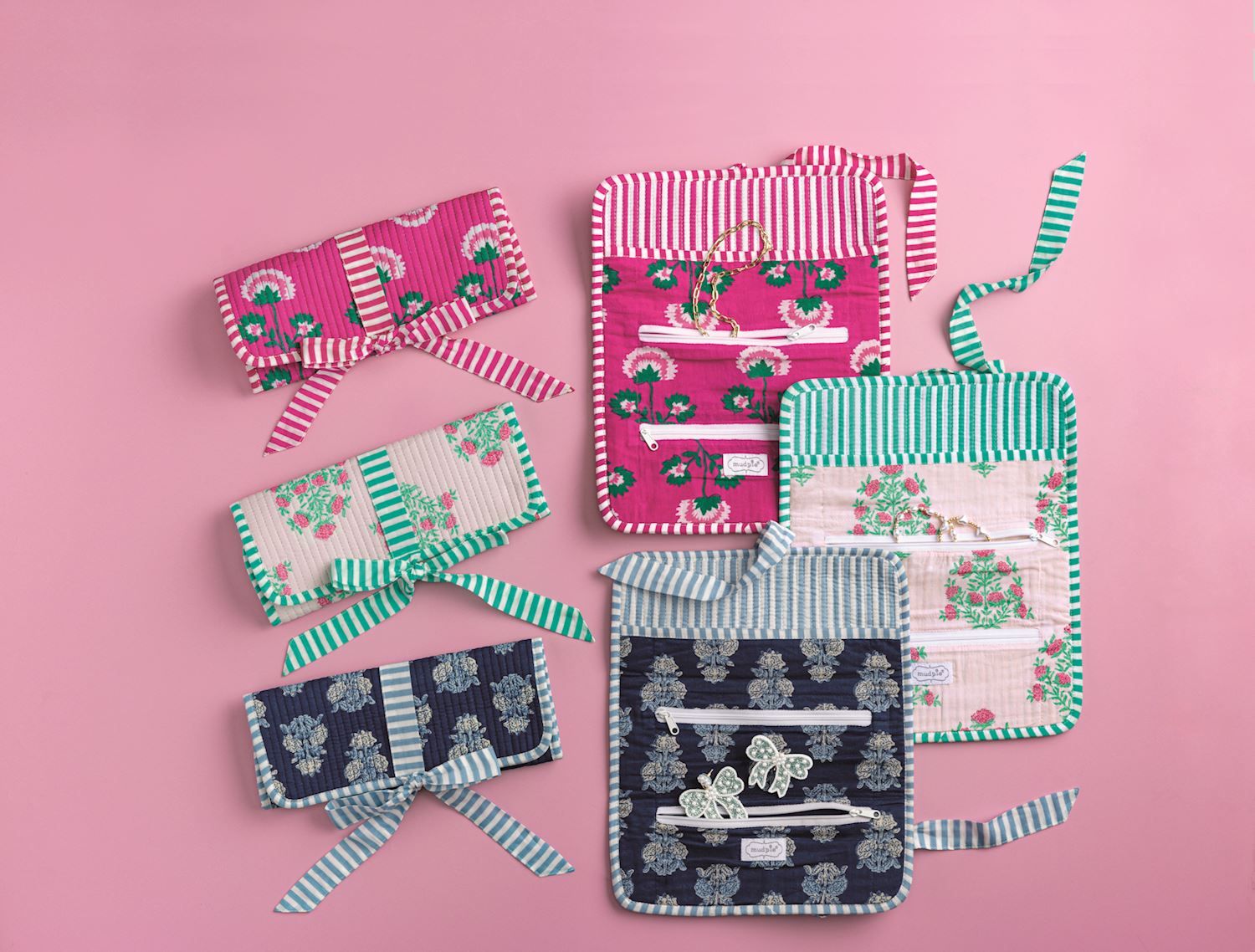 MudPie 82160098 Block Print Jewelry Roll