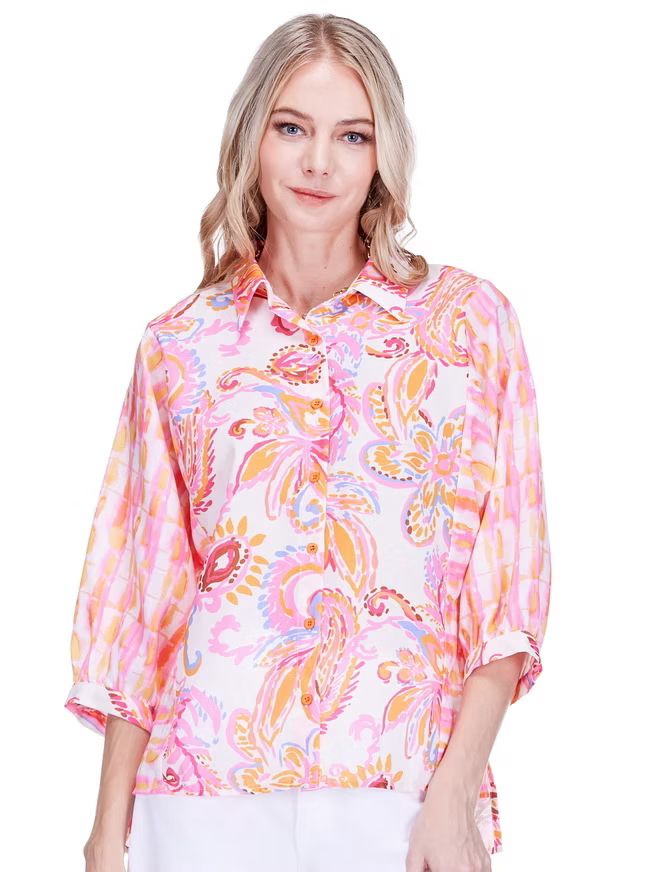 Joy Joy 77C4860 Contrast Print Blouse-Paisley 