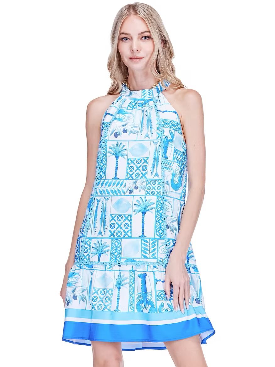 Joy Joy 77C4872-1 TieNeck Halter Dress-Harbor