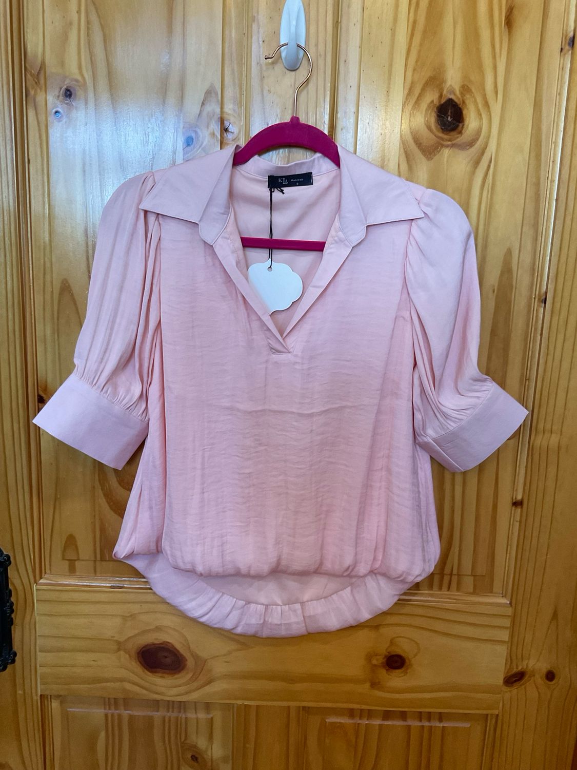 KLd. KD45479 Bubble Hem Blouse-Rose