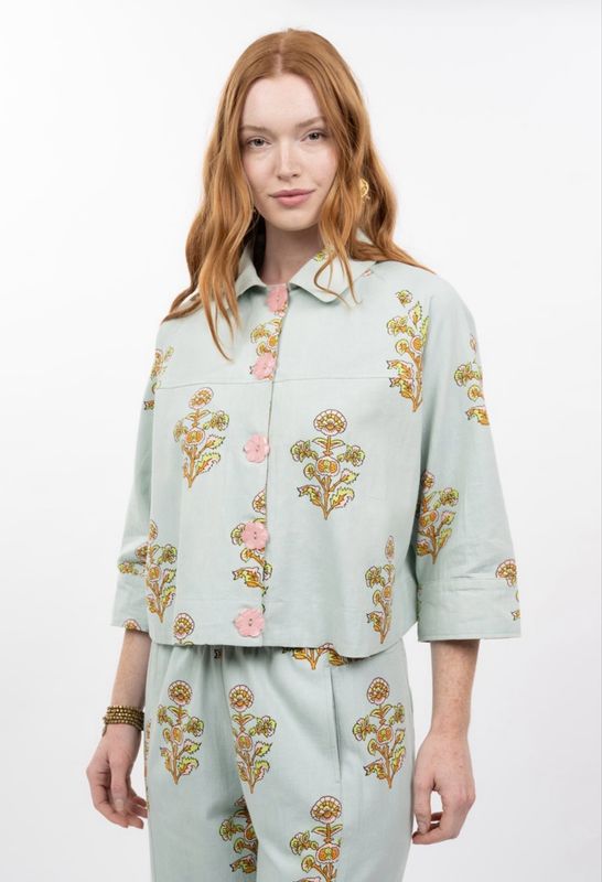 Ivy Jane 140078 Print Swing Jacket-Aqua
