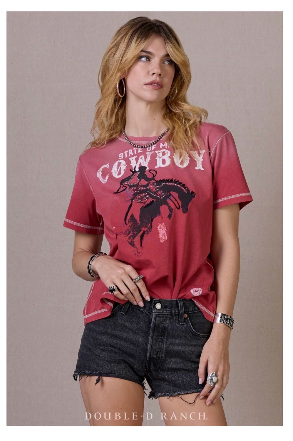 Double D T4196 Cowboy State of Mind Top-Washed Red
