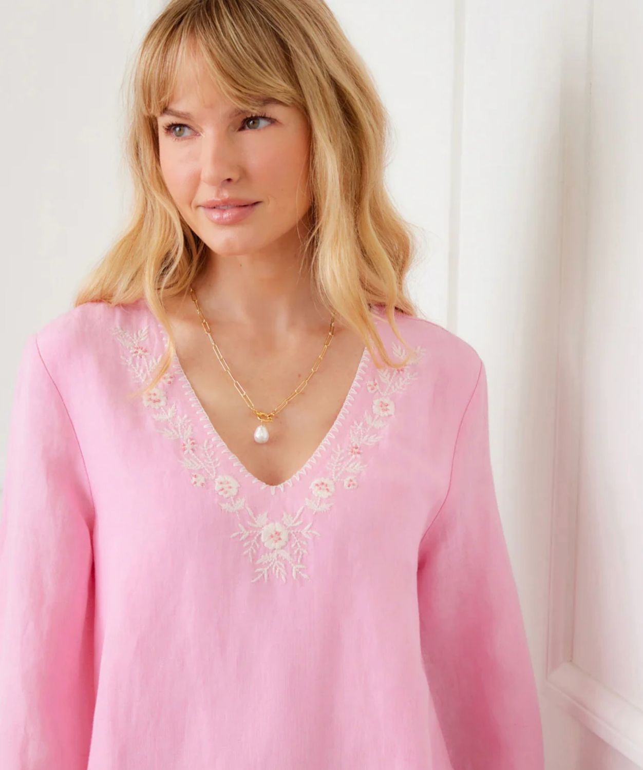 Karen Kane 1L44101 Embroidered ASYM Top-pink