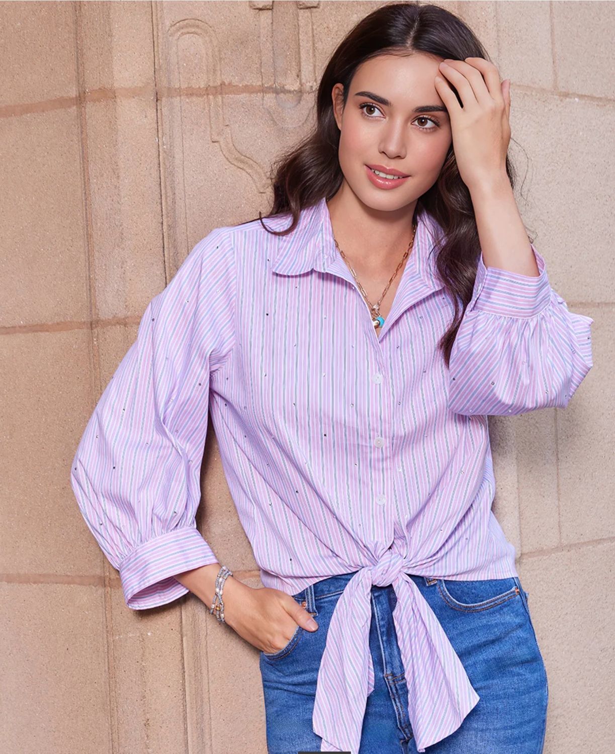 Karen Kane 1L51801 Stripe Tie Top