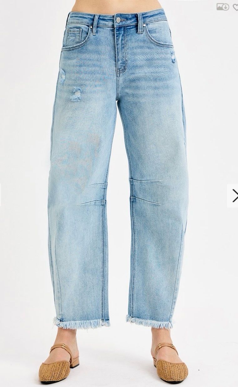 Risen PGC21183 Slouchy Crop Barrel Jeans-Light