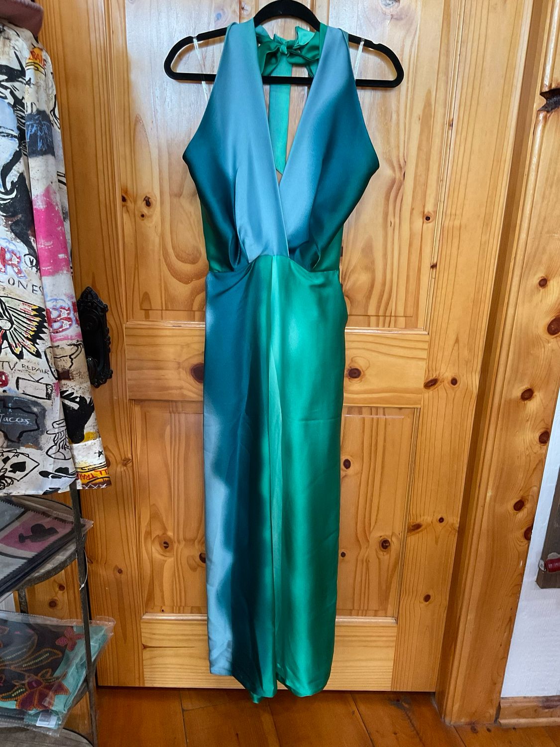 KLd 52867 Halter Twist Jumpsuit-GreenWatercolor