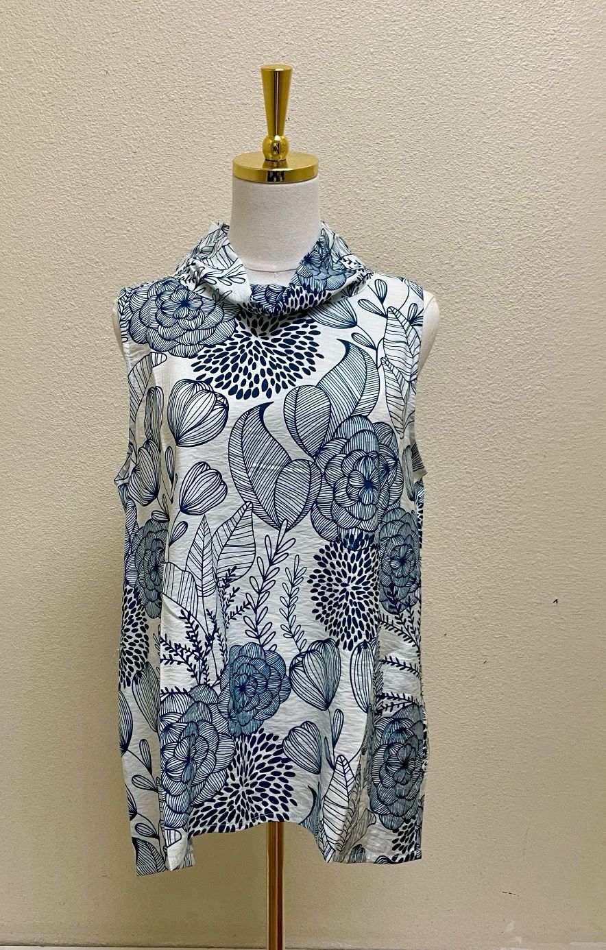 Shana 26341 Printed Cowl Neck Tunic-Navy