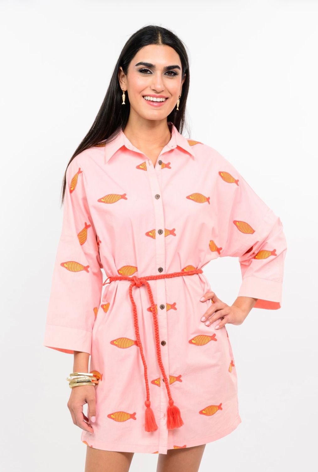 Uncle Frank 75746 Embroidered Fish Shirtdress