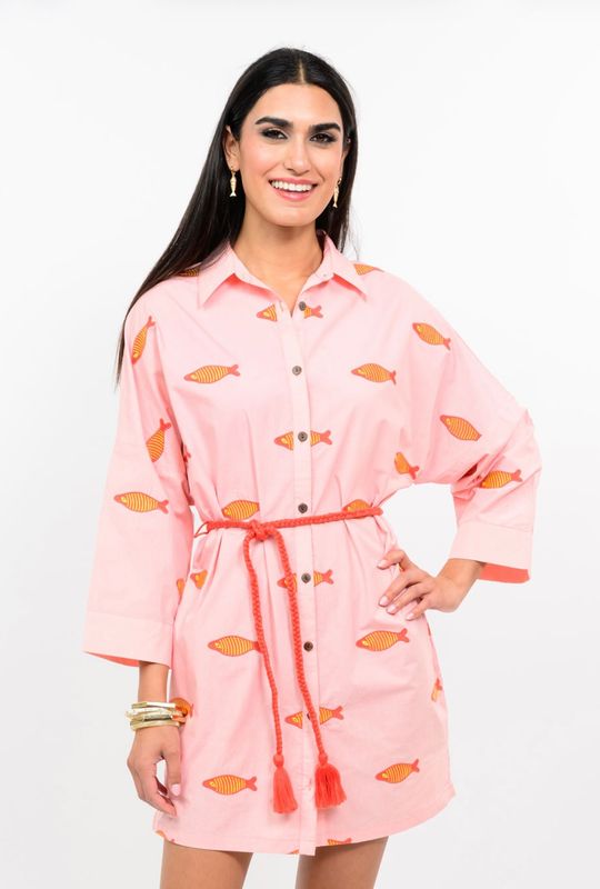 Uncle Frank 75746 Embroidered Fish Shirtdress