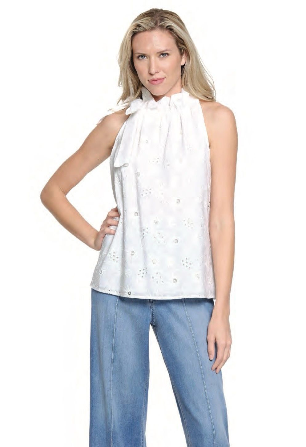 Tru Luxe T26221BM TieNeck Top-White