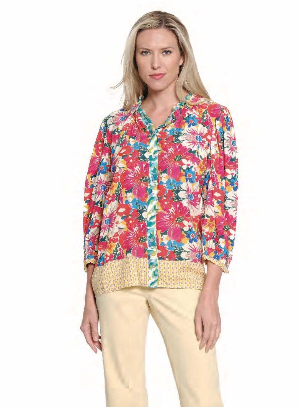 Tru Luxe T26343BM Mixed Print Button Up