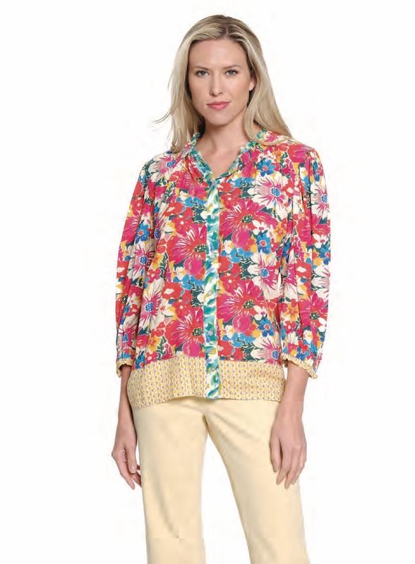 Tru Luxe T26343BM Mixed Print Button Up