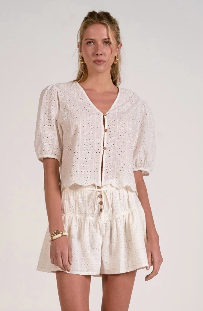 Elan EL11672 Tie Front Top-White