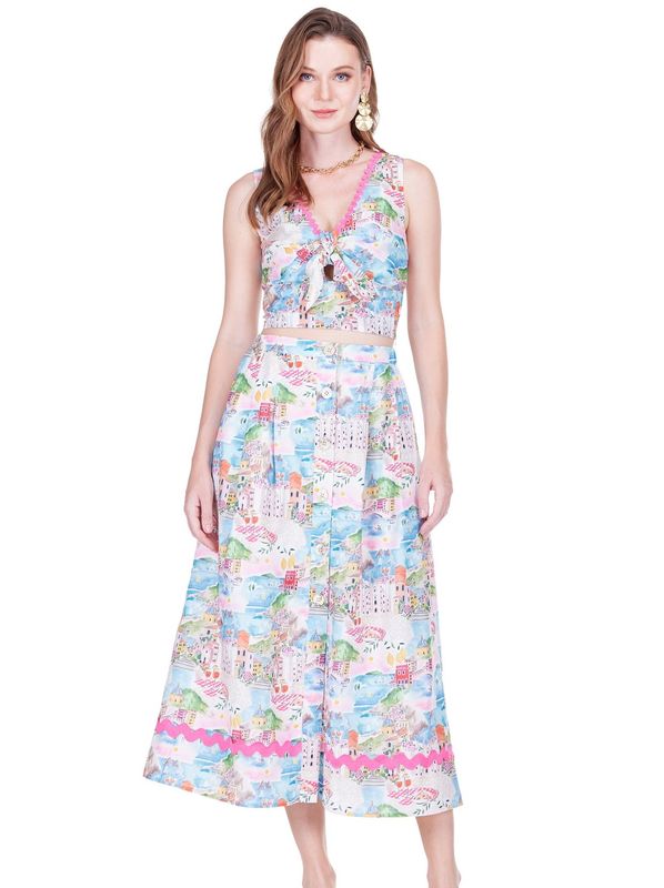 Joy Joy 77D7660 Button Front RacRic Skirt-Coastal