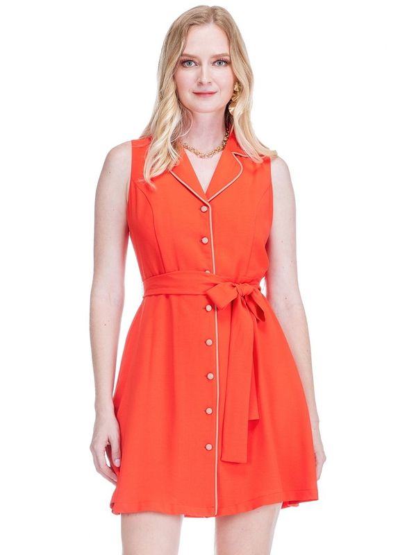 Jade 77D5189 Contrast Trim Flared Dress-Flame