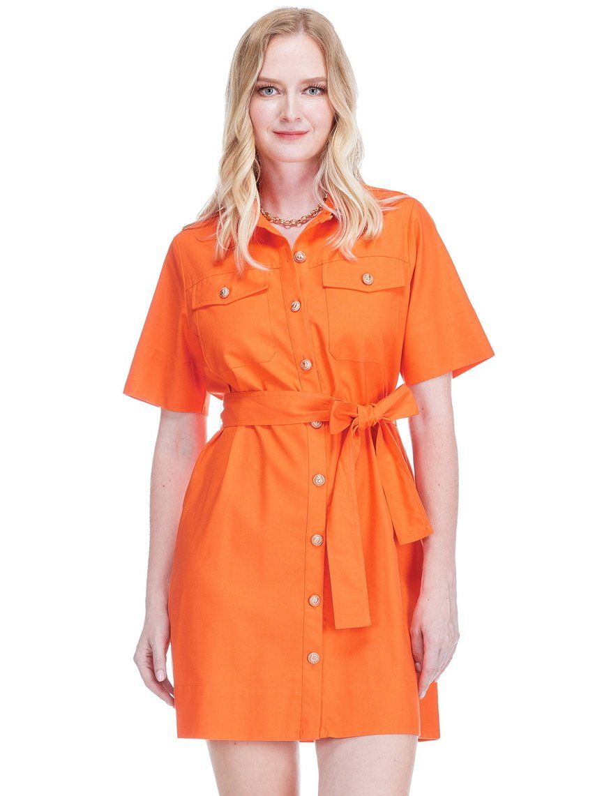 Jade 77D8074 Pocket Shirt Dress-Orange