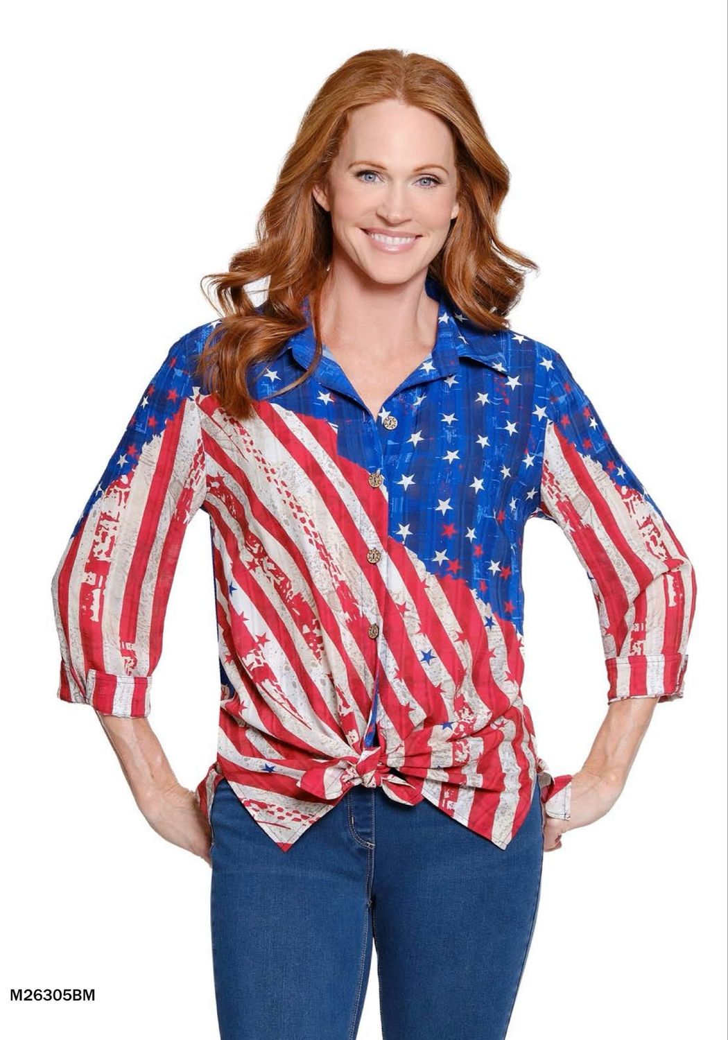 Multiples M26305BM Button Front Tie Waist-Flag