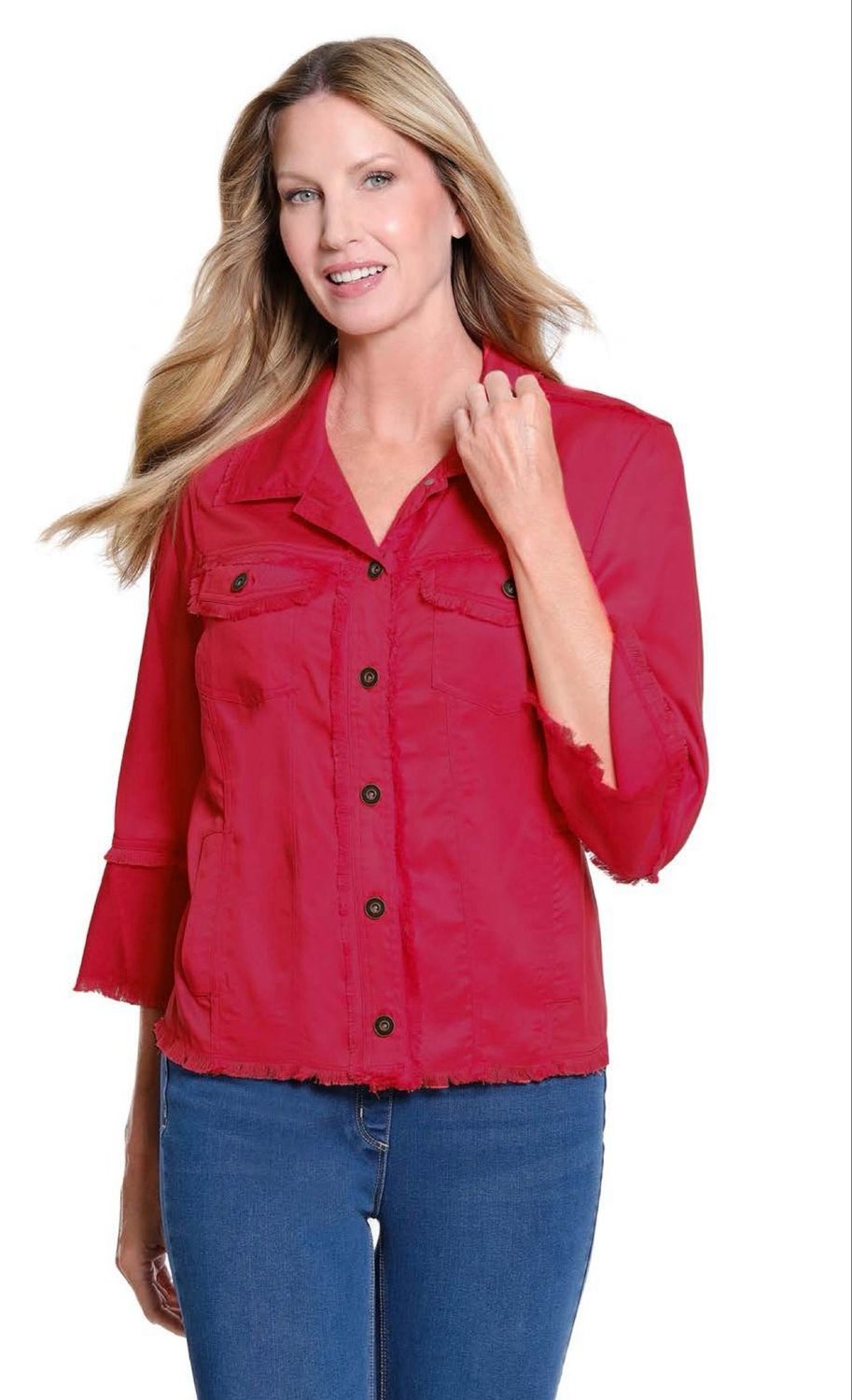 Multiples M26308JM Fringe Trim Jacket-Red