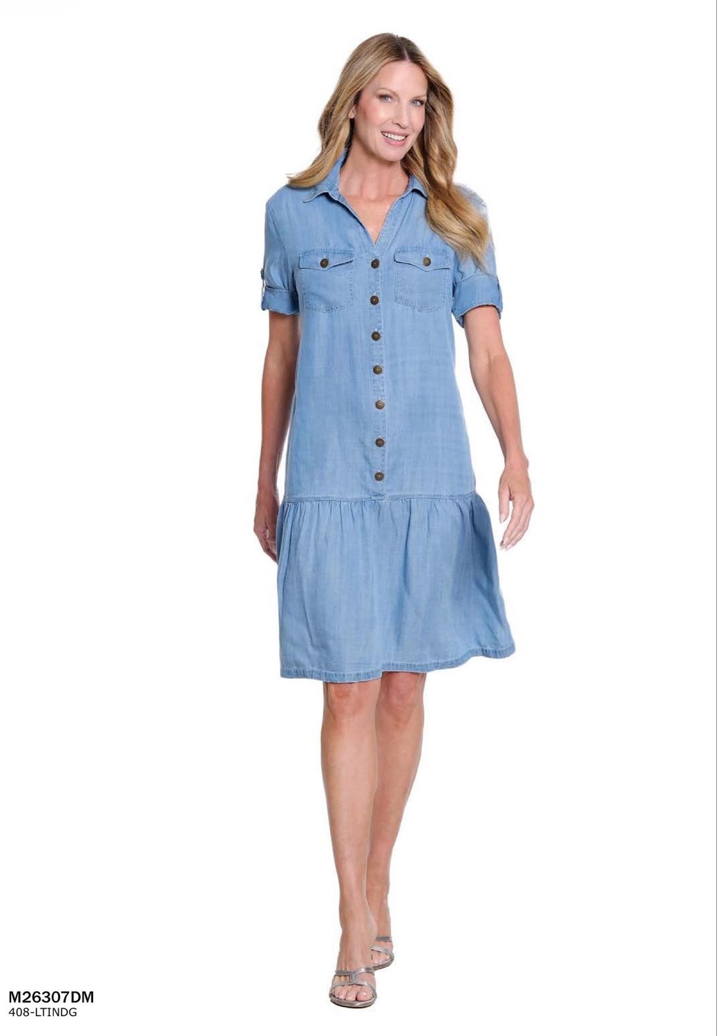 Multiples M26307DM Flounce Hem Dress-Lt.Denim