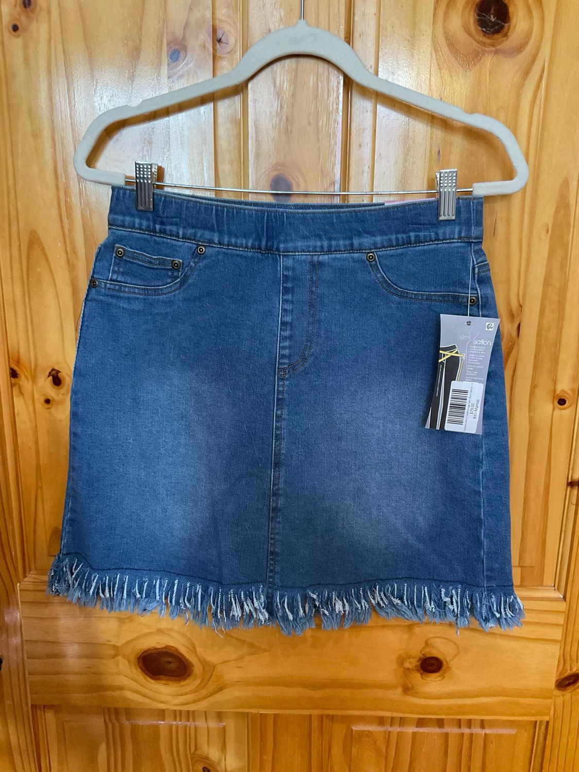 Slimsation M25712WM Fringe Hem Skort-Denim
