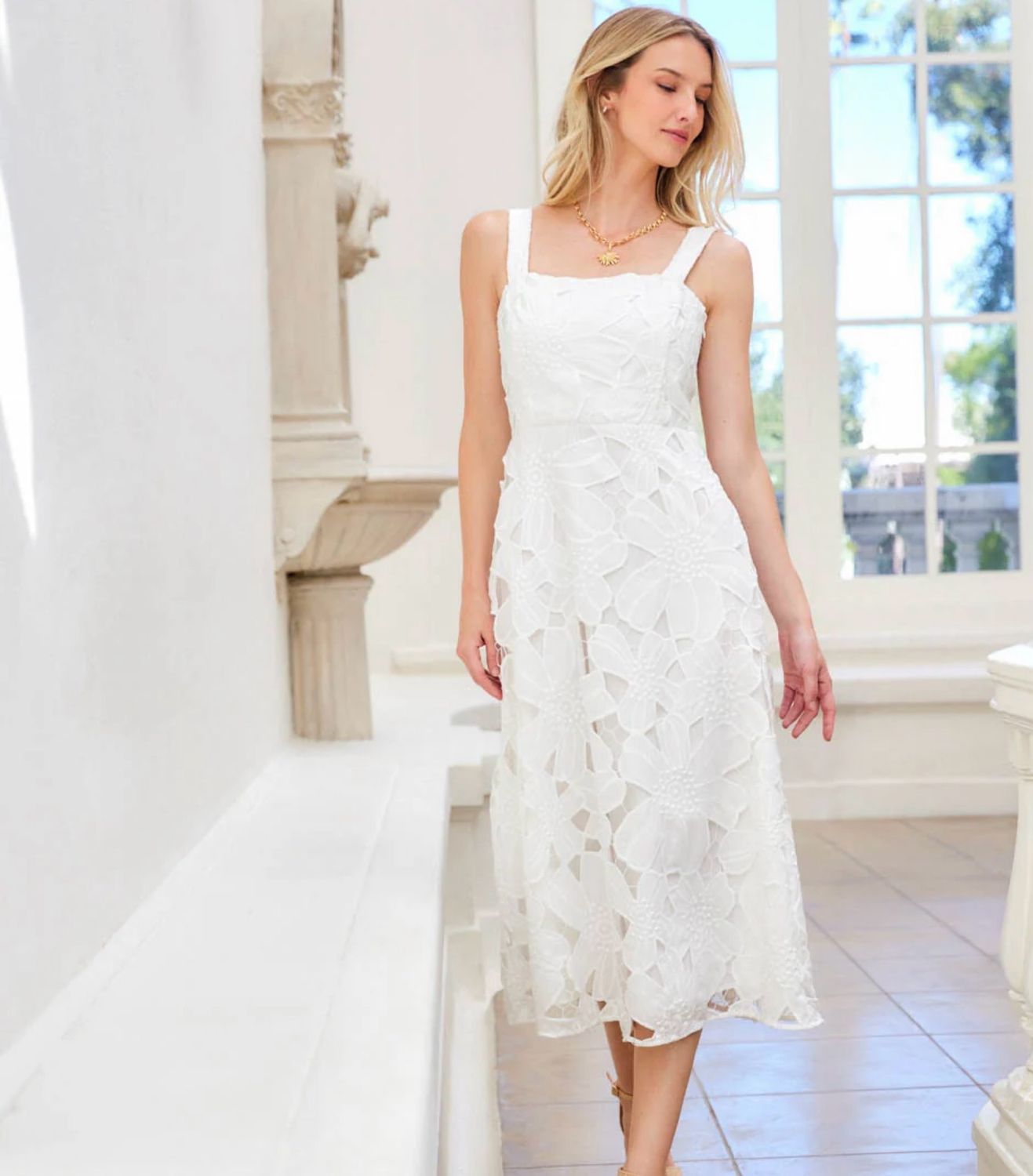 Karen Kane 2L52700 Embroidered Cut Out Sundress-OW