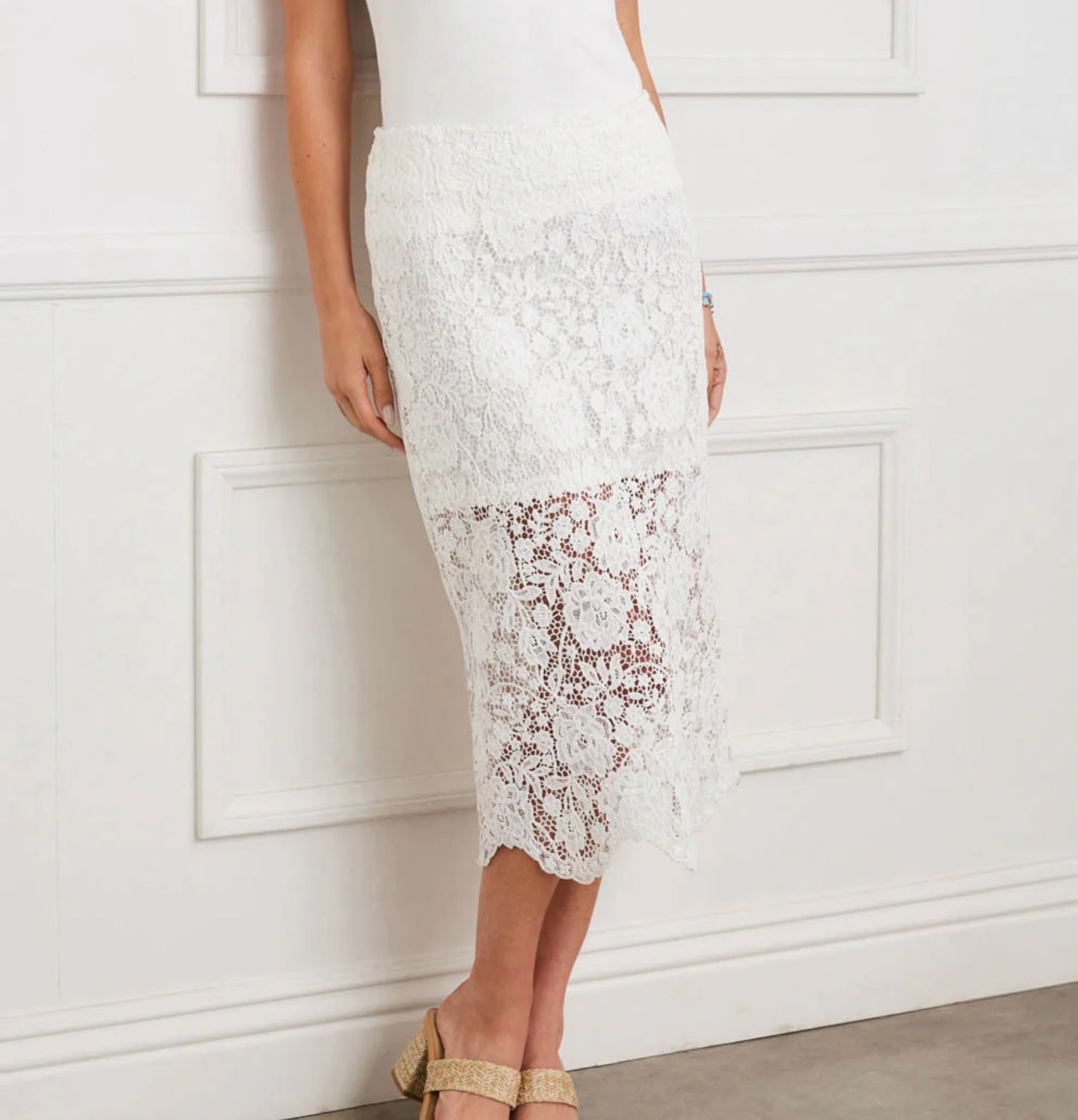 Karen Kane 2L70700 Lace Midi Pencil Skirt-OW