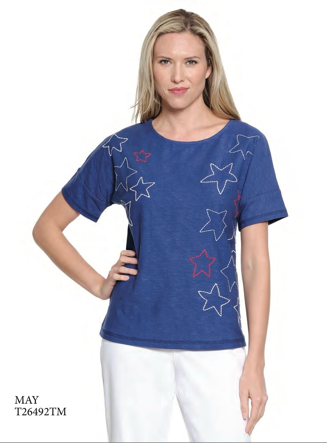 Tru Luxe T26492TM Star Embroidered Tee