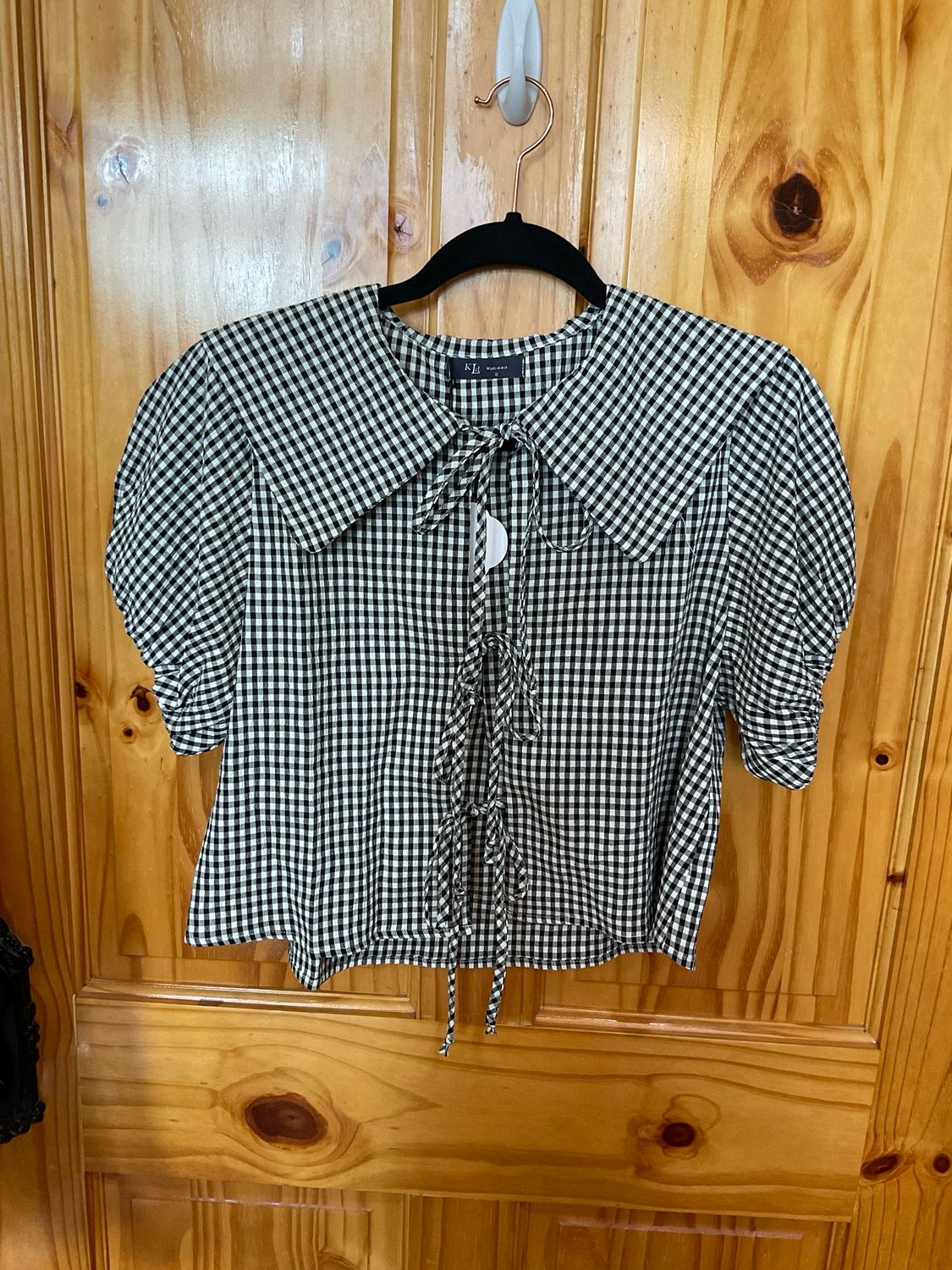KLd. 45534 Gingham Tie Front Top-B&amp;W