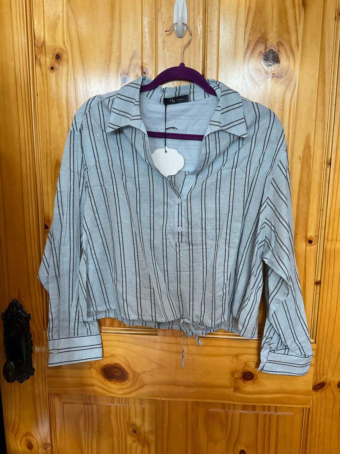 KLd. KD45460 Tie-Front Shirt-BlueStripe