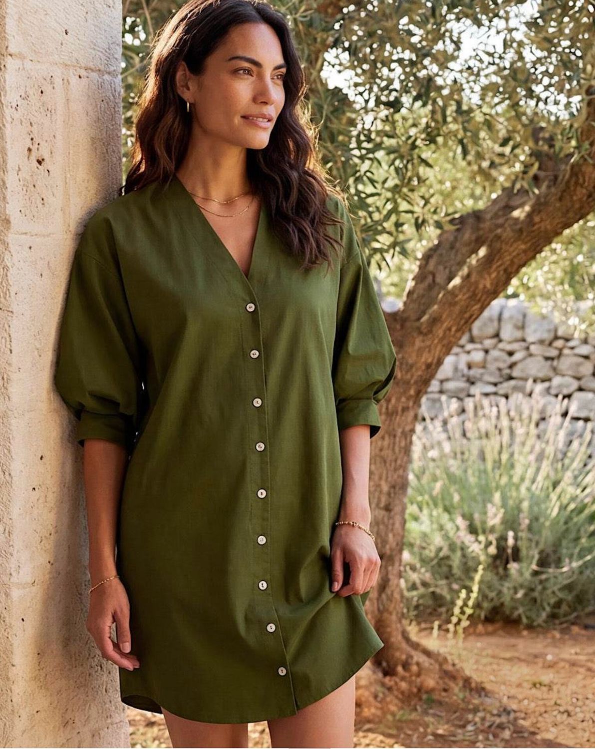Karen Kane 2L48211 Lantern SLV Shirtdress-Olive