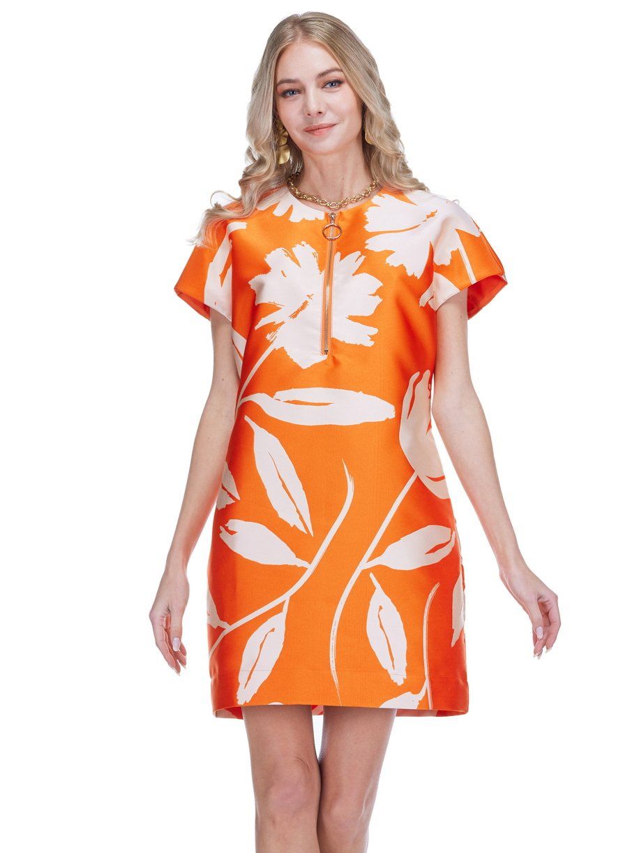 Jade 78E5162 Zipper Shift Dress-FloralBrocade