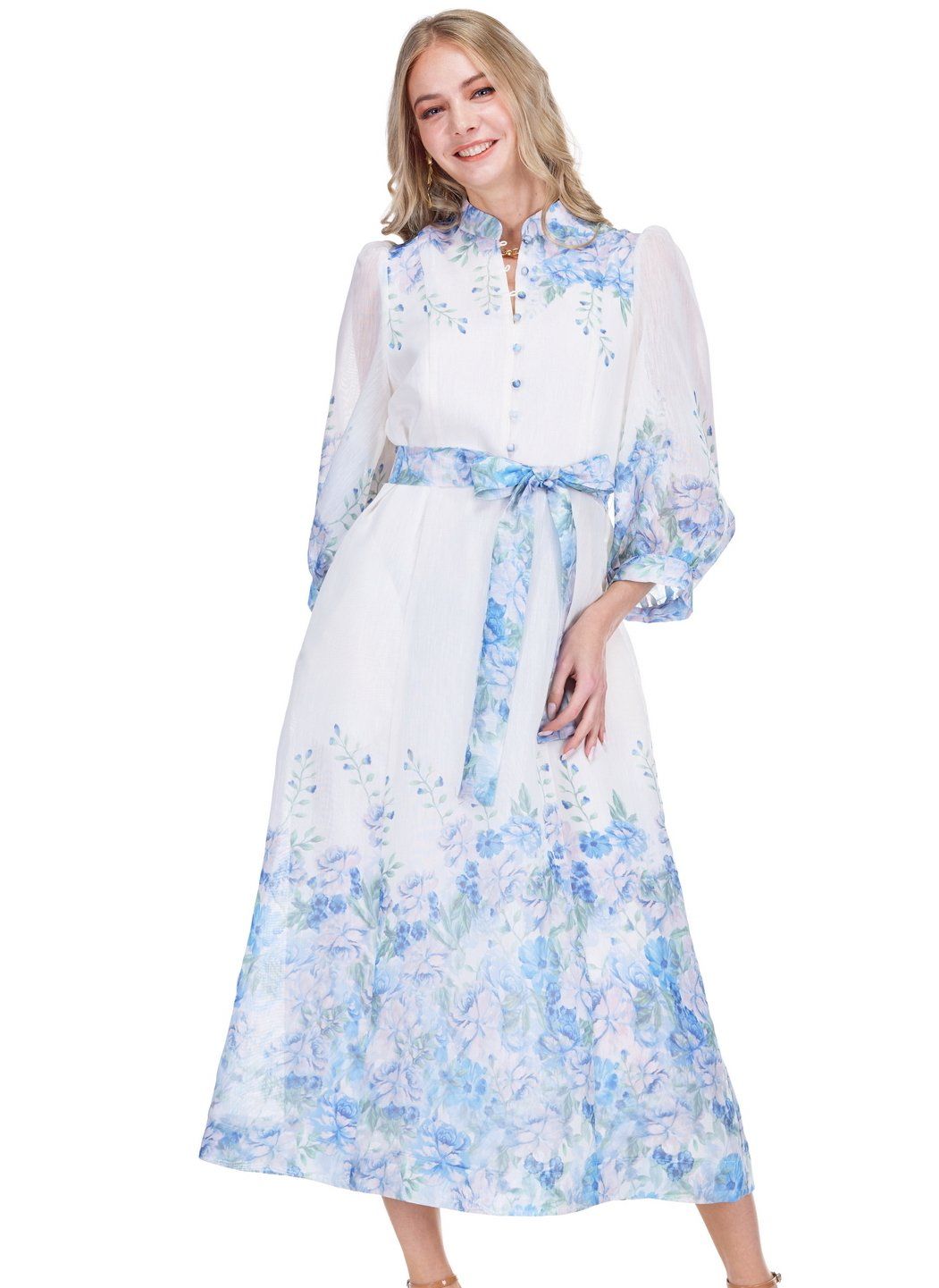 Jade 78E8055 Stand Collar ALine Dress-Bl.Flower