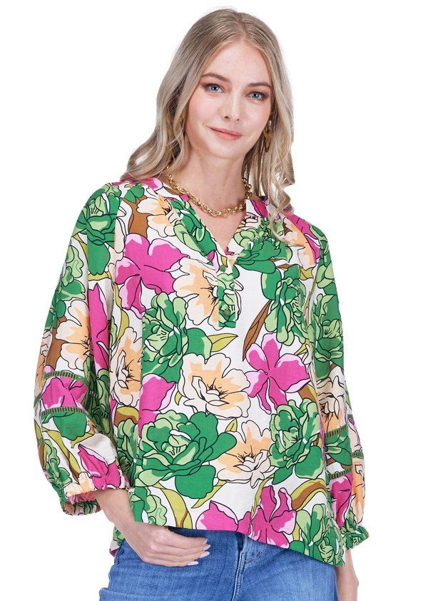 Joy Joy 78E2004 SplitNeck Buttons Top-PetalPop
