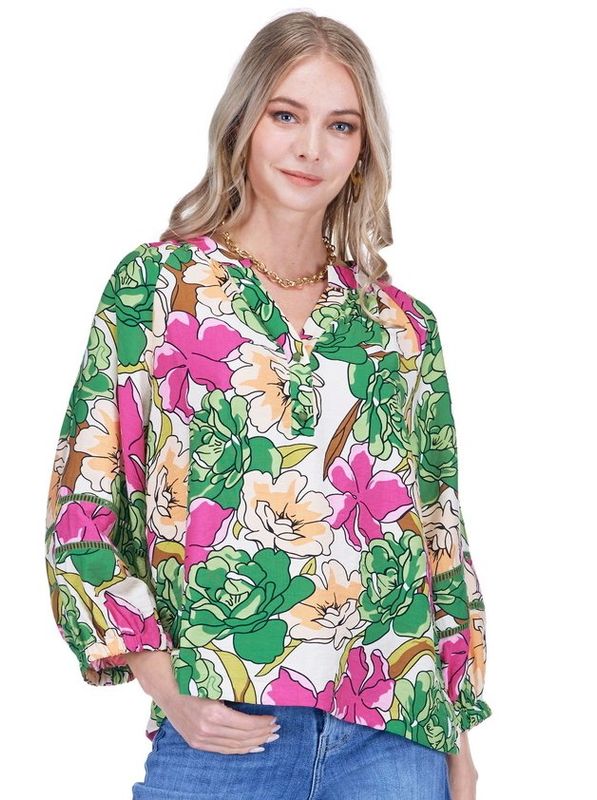 Joy Joy 78E2004 SplitNeck Buttons Top-PetalPop